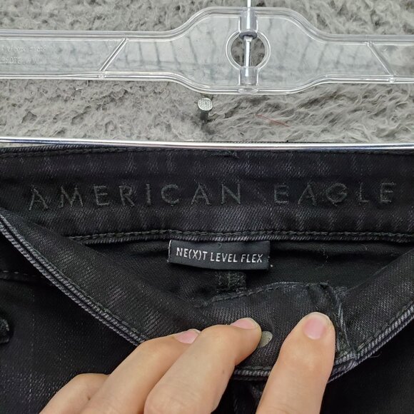 American Eagle Outfitters Jeans Mens 38x36 Black Stacked Skinny Distressed - Picture 12 of 14